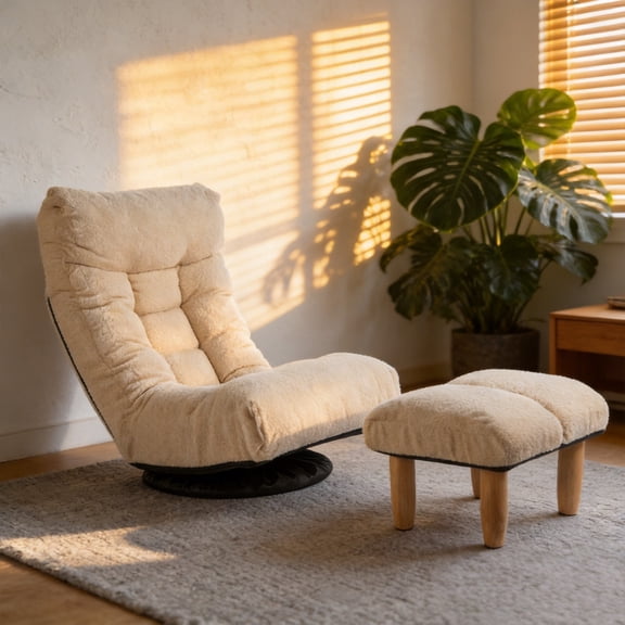 Floor Chair Single Sofa Reclining Chair Japanese Chair Lazy Sofa Tatami Balcony Reclining Chair Leisure Sofa Adjustable Chair,White