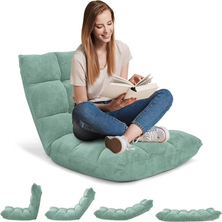 Floor Chairs Floor Gaming Chair with Back Support Coral Velvet 14 Adjustable Position Thick Sponge Padding Floor Seating Lounge for Reading Watching