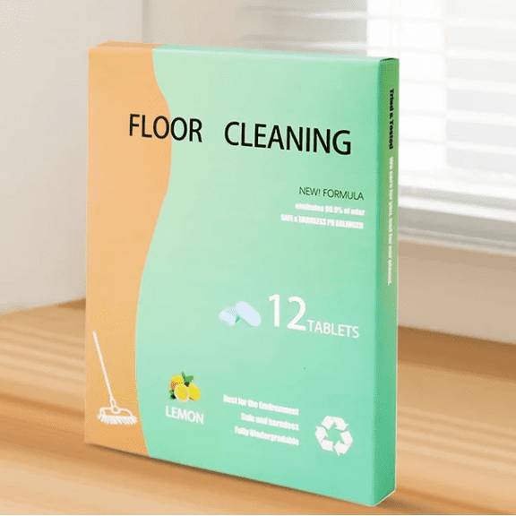 Floor Cleaner, 12-Piece Lemon Scent Tablets, Fast Dissolve Effervescent Mopping Tablets, Streak-Free Formula for Hardwood, Tile, Laminate & Multi-Surface Household Cleaning