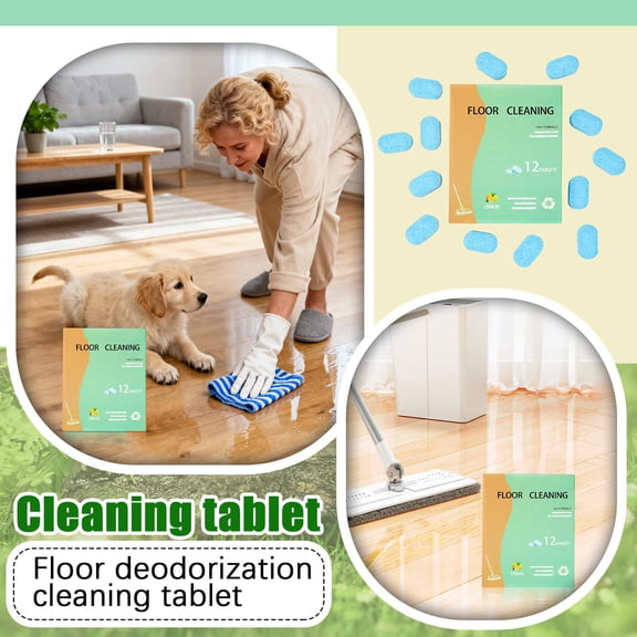 Floor Cleaner, 12-Piece Lemon Scent Tablets, Fast Dissolve Effervescent Mopping Tablets, Streak-Free Formula for Hardwood, Tile, Laminate & Multi-Surface Household Cleaning