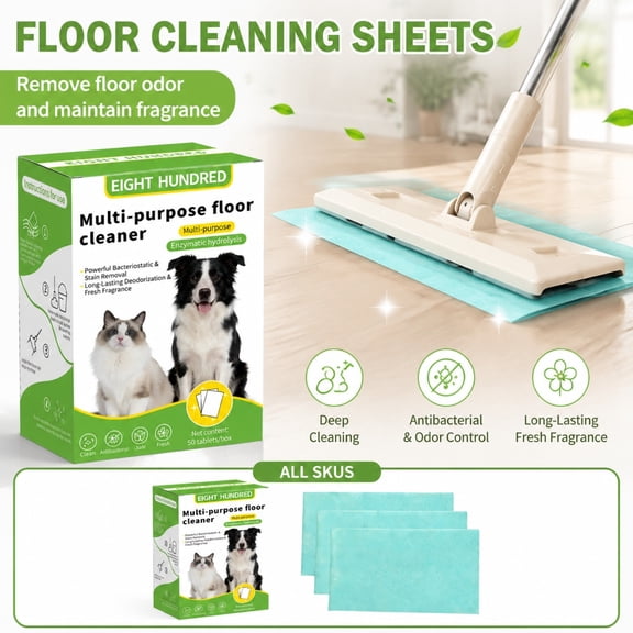 Floor Cleaner | Multi-Surface Pet Stain and Odor Remover for Hardwood, Laminate, Tile Floors | 50 Count Household Supplies for Pet Owners | Great Gift for Pet Parents