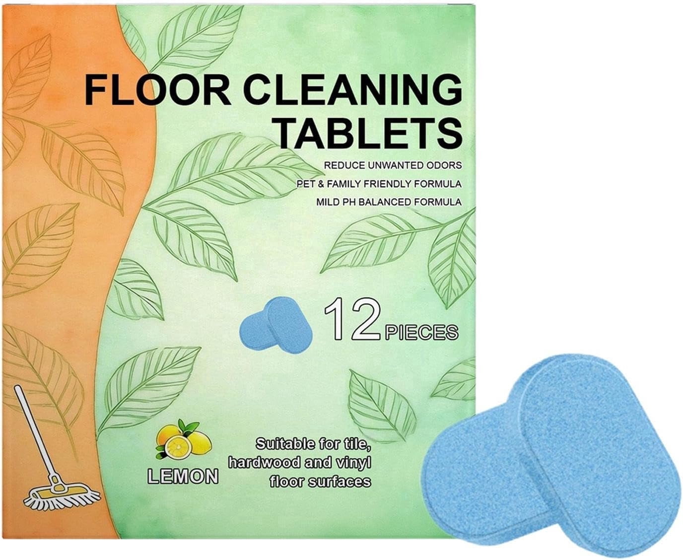 Floor Cleaning Concentrate Tablets (12-Pack)，Deep Cleaning, Powerful Formula, Fresh Lemon Scent — Compatible with Robot Vacuums/Mops and Wet/Dry Vacuums