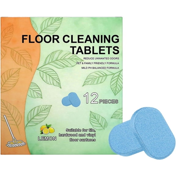 Floor Cleaning Concentrate Tablets (12-Pack)，Deep Cleaning, Powerful Formula, Fresh Lemon Scent — Compatible with Robot Vacuums/Mops and Wet/Dry Vacuums