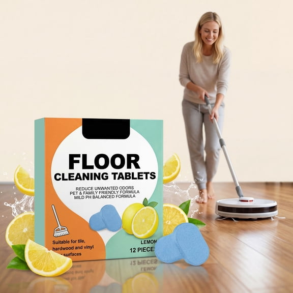Floor Cleaning Tablets 12 Pack Tile Floor Stain Remover Odor Eliminator Fresh Scent Mopping Tabs for Hard Floors Streak Free Shine Daily Home Cleaning Supplies Bathroom Kitchen Use Home Cleaning Kit