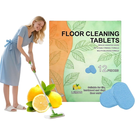 Floor Cleaning Tablets, 12PCS Floor Cleaner Tablets for Mopping, All-Purpose Household Hard Floor Cleaners Lemon, Safe for Wood Tile Marble Quick Dry (1Boxes/12PCS)