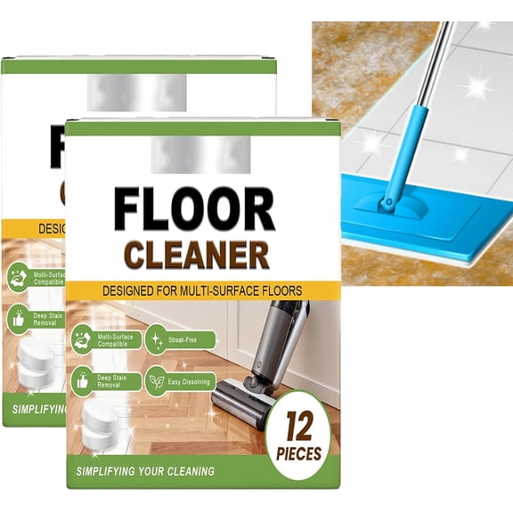 Floor Cleaning Tablets, 12pcs Lemon Floor Cleaner For Mopping, Deep Cleans For Multiple Hard Floors, Streak-Free On Hardwood, Kitchen And Bathroom
