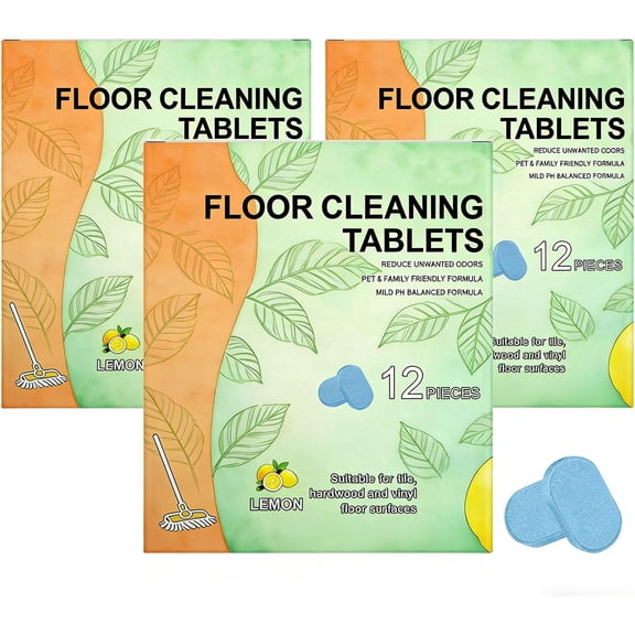 Floor Cleaning Tablets 36PC by  Powerful Dissolvable Cleaner for Multi-Surfaces (Tile, Vinyl, Hardwood), Lemon Scented, Compatible with Mop, Robot Mops & Wet/Dry Vacuums(Q)