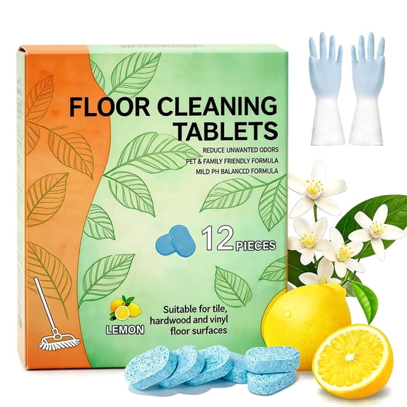 Floor Cleaning Tablets, Effervescent Floor Cleaning Tablets, Concentrated Deep Stain & Streak-Free with Fresh Lemon Scent, Multi-Surface Floor Cleaner for Tile, Wood, Marble & Vinyl