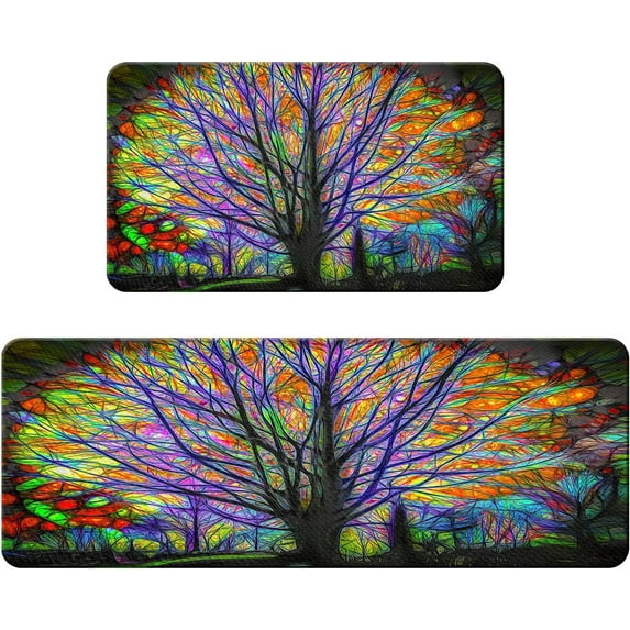 Floor Comfort Mats 2 Pieces Kitchen Rugs PVC Leather Waterproof Long Runner Rug Purple Home Office Non Slip Standing Mat Set Anti Fatigue Doormat 17" W x 29" L + 17" W x 47" L - Glorious Tree