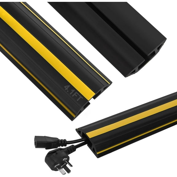 Floor Cord Cover 4.1Ft Heavy Duty PVC Floor Cable Protector Electric Cord Hider Cable Management Floor Strip Extension Cord Covers Cable Raceway for Wires on Floor Inner Channel 1.36" W x 0.43" H