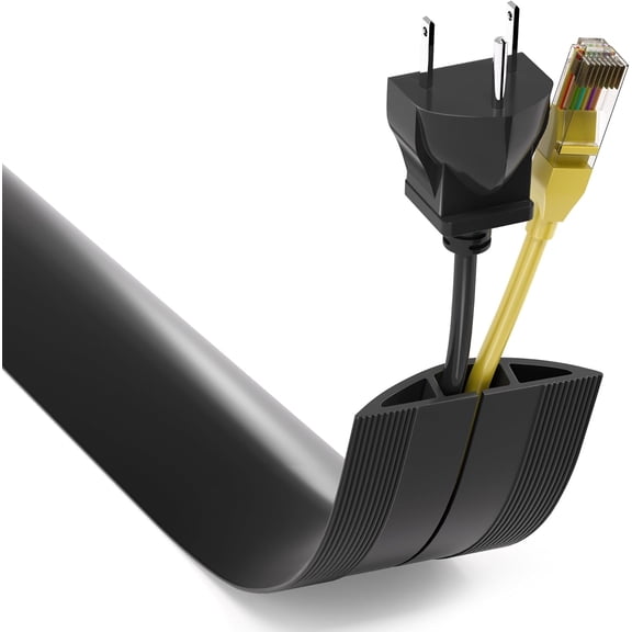 Floor Cord Cover 4ft, Cord Hider Floor Hide Extension Cords, Cable Management Prevent Cable Trips, Floor Cable Cover Wire Covers for Cords, Cable r Cord Cavity W0.6in H0.32in Black