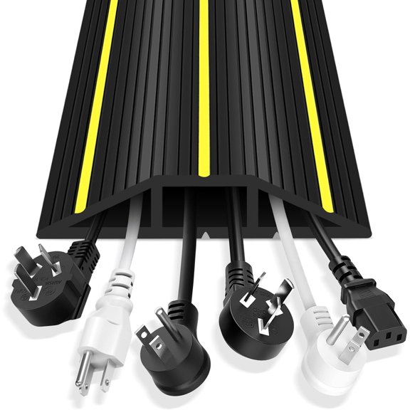 Floor Cord Cover, 6 Ft Heavy Duty Cable Cover r 3 annels Exteon Wire Covers for Floor Cord Hider Management for Office or Outdoor Settings, Easy to Unroll