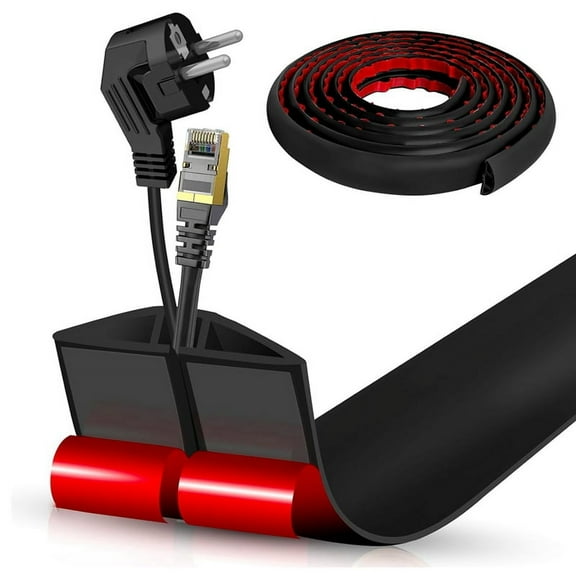 Floor Cord Cover Cable Cavity Self Adhesive Cord Hider Floor 10FT Floor Cable Management Power Cord Protector Black