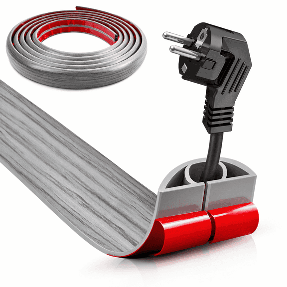 Floor Cord Cover Self Adhesive Cord Hider, 10FT Cable Management Extension Cord Protector for Wires, Prevent Cable Trips for Offices & Gyms, Gray Wood – 1″ W x 0.5″ H