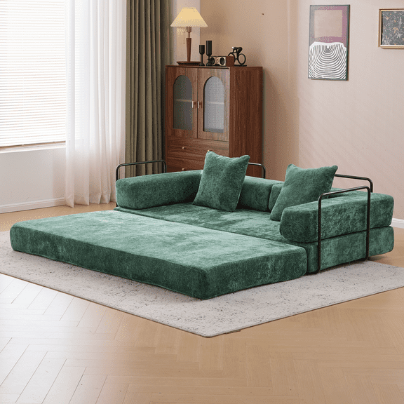 Floor Couch, Compression Sofa, Convertible Floor Sofa Bed - with Pillow Back Support Armrest, Comfy Futon Couch Lounge Sleeper Bed, Chenille fabric, L - Sofas