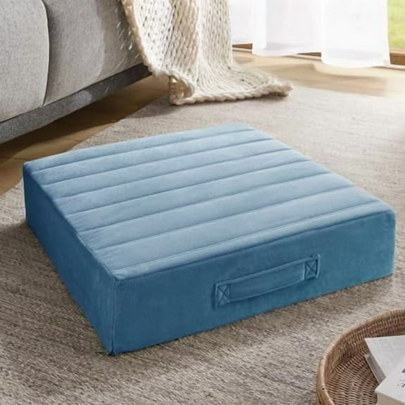Floor Cushions for Adults, Large Meditation Pillows with Thick Foam and Soft Tufted Covers, Washable Square Seating for Couch and Yoga Sitting, 22×22×5 Inch Blue