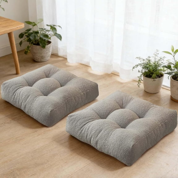 Floor Cushions for Adults Set of 2, Large Meditation Floor Pillows for Sitting on Floor, Thick Square Seat Cushions for Yoga Meditation Reading, Grey 18x18 in