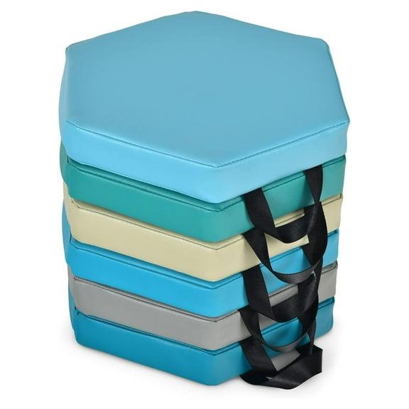 Floor Cushions for Kids 6-Pack, 15 Inch Hexagon Classroom Seating - Portable Foam Seats with Handles for Daycare, Preschool, Homeschool, Reading Nook & Playrooms (Blue)