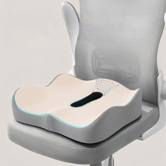 Floor Cushions for Sitting,Chair Seat Cushion,Memorys Foam Seat Cushion For Office Chair Thick Ergonomic Coccyx Support Pillow Non Slip Bottom For Car Home Wheelchair Use(Beige 16*14*3IN)