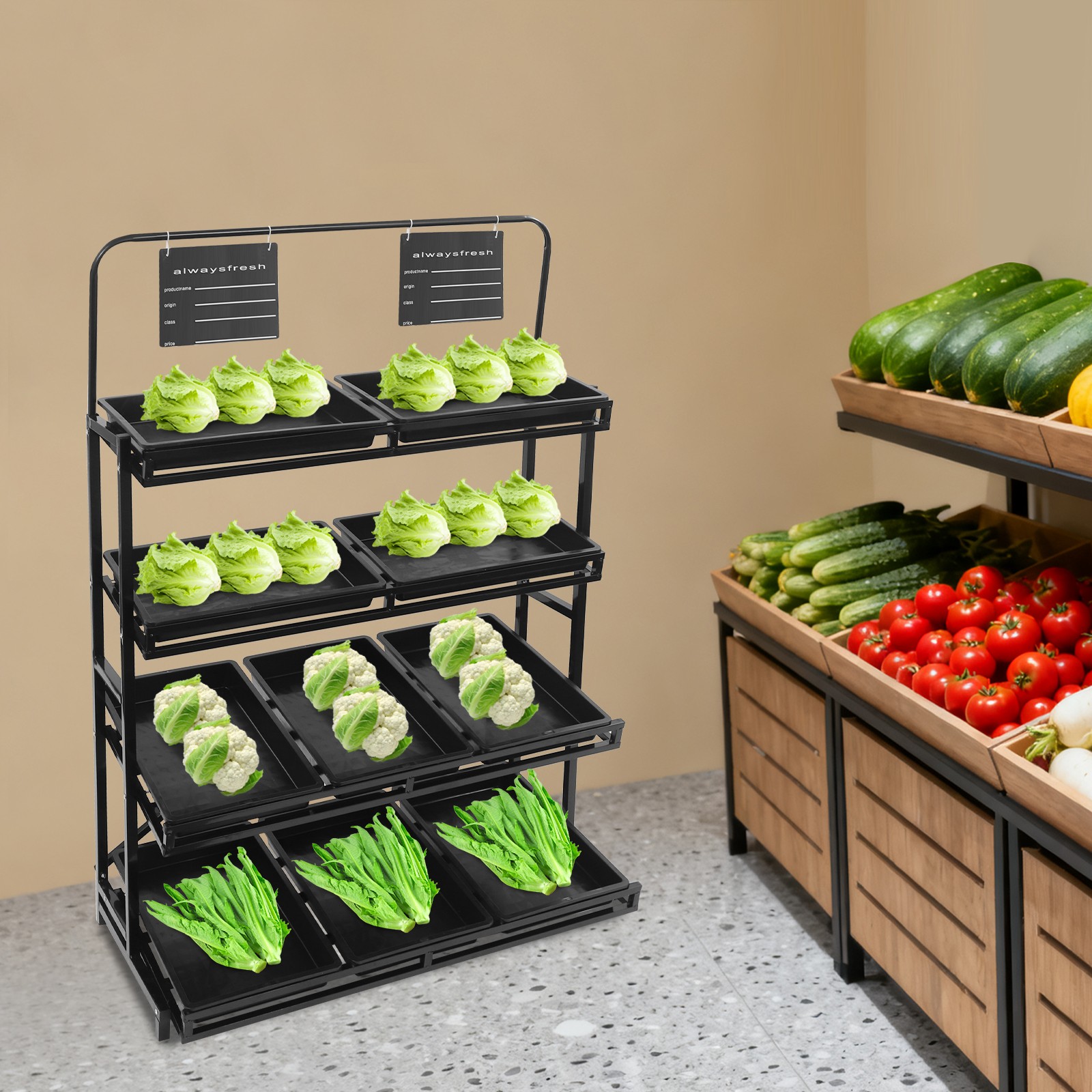 Walmart Display Racks Floor Display Storage Rack with 10 Trays 4-Tier Supermarket Retail Rack ...