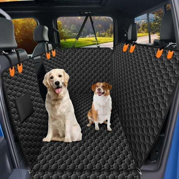 Floor Dog Hammock for Truck with Flip Up Rear Seats, Waterproof Dog Back Seat Cover with Mesh Window Heavy Duty Back Seat Cover for Dogs, Compatible with F150, Chevy Silverado & RAM, Orange