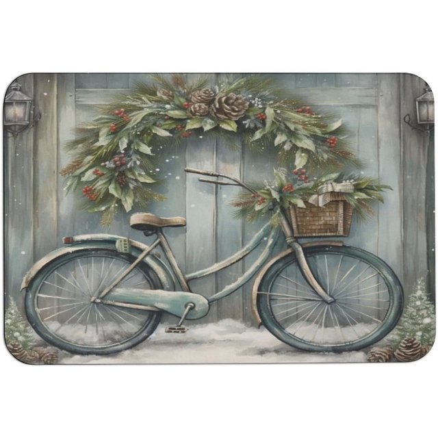 Floor Door Mat Kitchen Rug Hello Winter Vintage Bicycle Bath Mat Rug