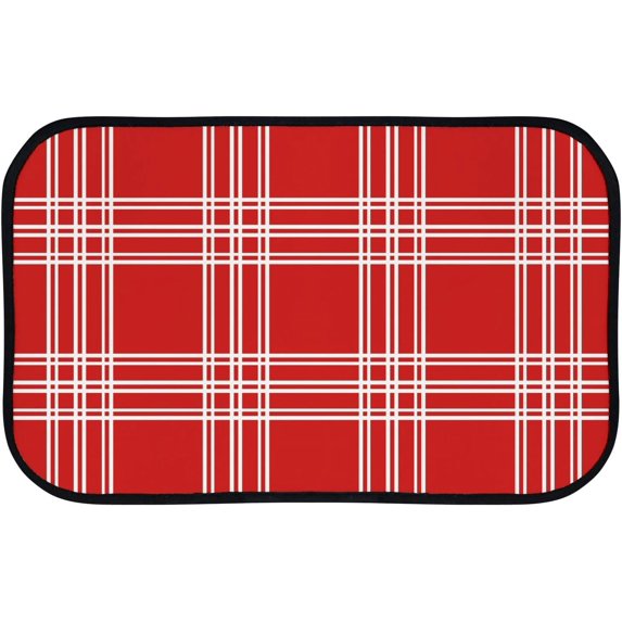 Floor Door Mats Bath Rugs Plaid Tartan Red , Entry Rug Non-Slip Washable Indoor Door Mat, Small Oriental Accent Throw Rug for Bedroom Kitchen Entryway Bathroom 36x24in Carpet Runner