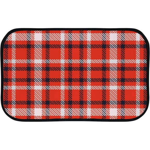Floor Door Mats Bath Rugs Red Black White Tartan Checkered Plaid Bathroom Carpet Non-Slip Absorbent for Entryway Indoor 31x20in Carpet Runner