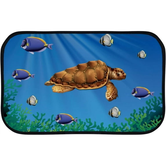 Floor Door Mats Bath Rugs Sea Turtle Fish Swimming Bathroom Carpet Non-Slip Absorbent for Entryway Indoor 31x20in Carpet Runner