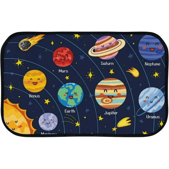 Floor Door Mats Bath Rugs Solar System Poster Cute Planets Bathroom Carpet Non-Slip Absorbent for Entryway Indoor 36x24in Carpet Runner