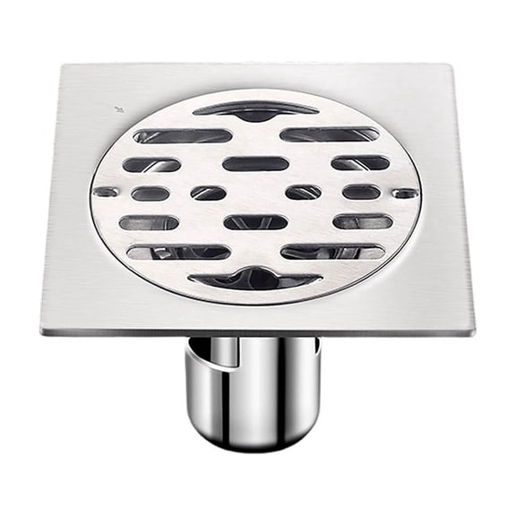 Floor Drain 4 Inch Square, 304 Stainless Steel Shower Drain with Removable Hair Catcher, Sewer Gas Preventer for Kitchen Bathroom Balcony Garage