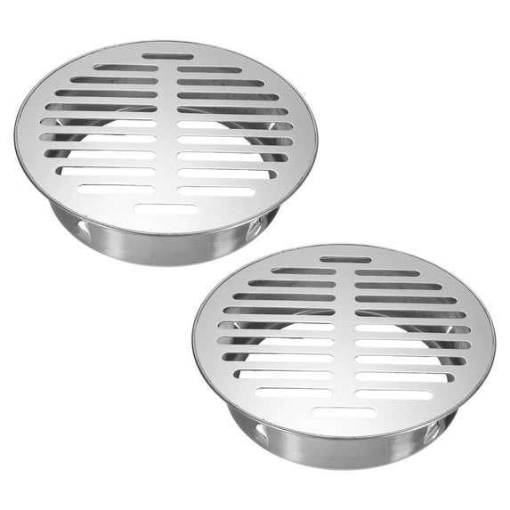 Floor Drain Cover 7.1" x 5.9" (160 Flat Mouth), 2 Pcs 304 Stainless Steel Round Anti Blocking Snap-in Drain Strainers for Outdoor Bathroom Kitchen Washroom Landscaped, Silver