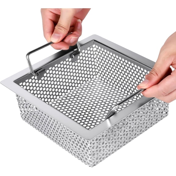 Floor Drain Strainer 304 Stainless Steel, Double Handle Basket, 1.0Mm, 8.5" x 8.5" x 3" Floor Sink Strainer, Super Large Drainage Area Floor Drain Filter- Perfect for Restaurant, Bar, Buffet