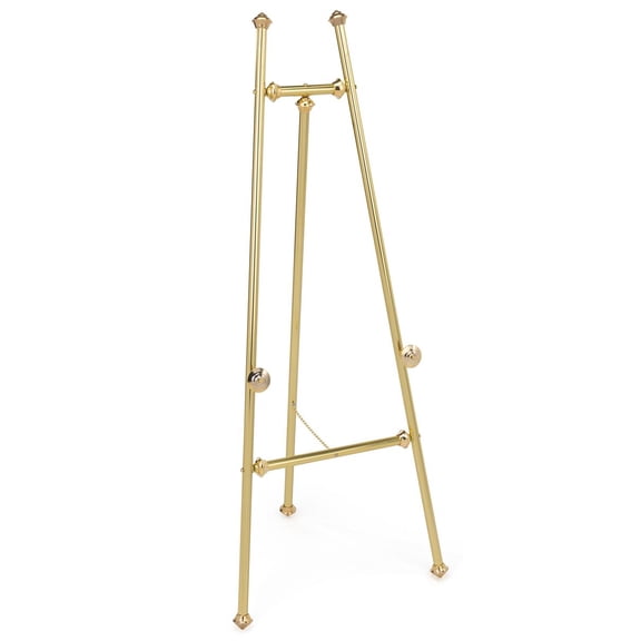 Floor Easel with Fixed Height Sign Supports, 58"h Tripod Stand for Displaying Artwork or Directional Signage - Brass Finish (BRE)
