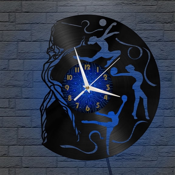 Floor Exercise Rrbbon Dance 12 Inch Vinyl Record Wall Clock - Silent, Creative, and Unique Clock for Living Room, Entryway, or Bedroom Decor - Perfect Gift Idea(12 inchs B with LED)