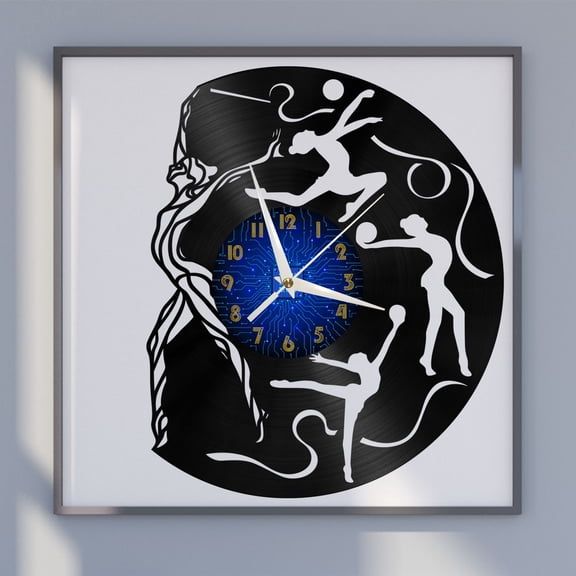 Floor Exercise Rrbbon Dance 12 Inch Vinyl Record Wall Clock - Silent, Creative, and Unique Clock for Living Room, Entryway, or Bedroom Decor - Perfect Gift Idea(12 inchs B without LED)