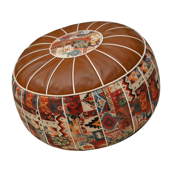 Floor Footrest Ottoman Round Padded Stool with Interior Textile Storage, Ready Setup Accent Stool for Apartment Living R