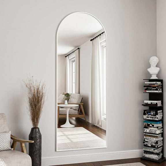 Floor Full Length Mirror, 56"x20" Arched Full Body Mirror, Hanging or Leaning, Standing, Wall Mounted with Aluminum Frame for Bedroom Living Room, White