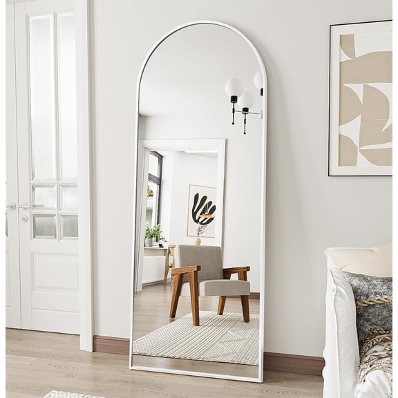 Floor Full Length Mirror, 56"x20" Arched Full Body Mirror, Hanging or Leaning, Standing, Wall Mounted with Aluminum Frame for Bedroom Living Room, White