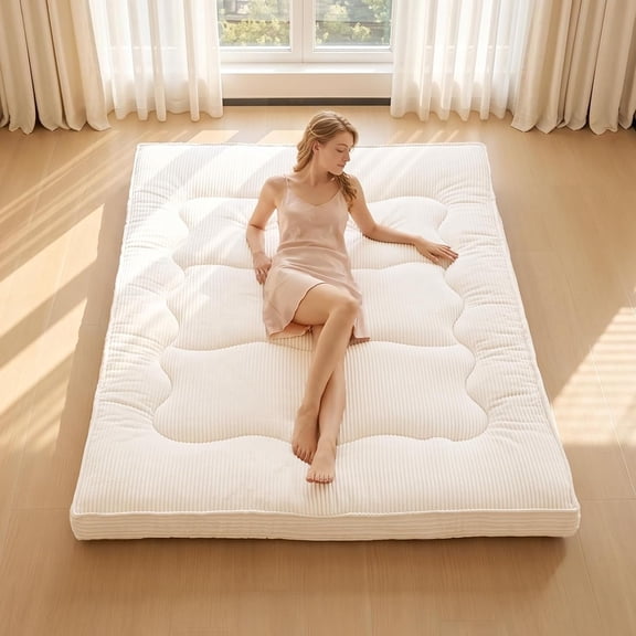 Floor Futon Mattress,4 Inch Memory Mattress Topper ,2 Inch Firm Cooling Gel Memory and 2 Inch Soft Down Alternative for ,Medium Support,Beige