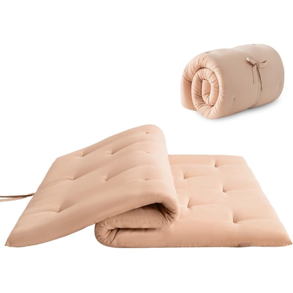 Floor Futon Mattress Size 39"x 80", Foldable Bed Mattress, Portable Tatami Mat Sleeping Pad, Folding Futon Cushion, Roll Up Floor Lounger for Guest Room Dormitory (Khaki)