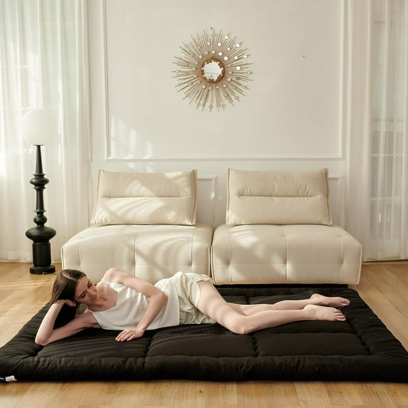 Floor Futon Mattress Twin Mattress Topper Foldable Tatami Mattress for Dormitory Roll Up Sleeping Mats for Floor Adults Floor Lounger Pillow Bed Bottom Bunk Bed Mattress Blacka
