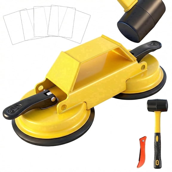 Floor Gap Fixer Tool, 45° Striking Iron Floor Repair Kit with Suction Cup, Slot Cutter, Hammer & 5 Sticky Pads for Laminate Vinyl Flooring, Yellow