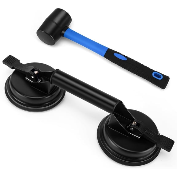 Floor Gap Fixer Tool, Glass Suction Cups,Heavy Duty Aluminum Suction Cups,Double Suction Cup Wiht Mallet For Lift Large Glass/Tile Lifter/Moving Glass/Pad for Lifting/Dent Puller (1+1 Pack)(Black)