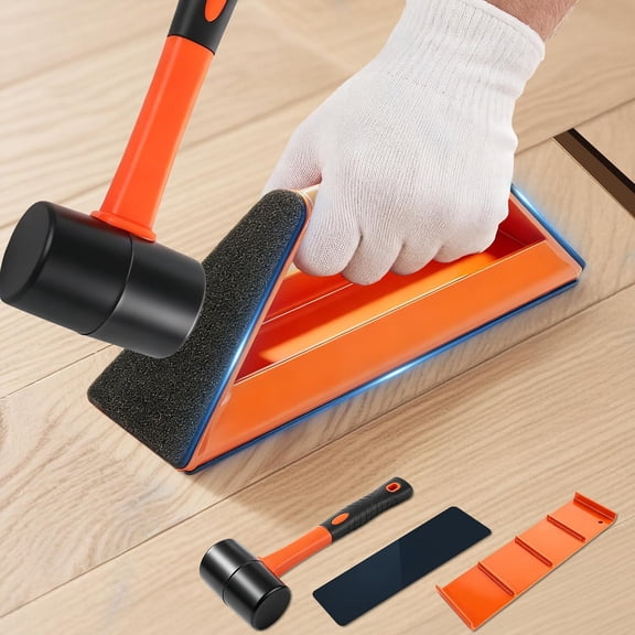 Floor Gap Fixer Tool Heavy Duty Vinyl Flooring Tools 4-Sided 45Tapping Surface Floor Gap Repair Tool with Washable,Hammer& Reusable Sticky Pad for Laminate, Vinyl Plank, Hardwood