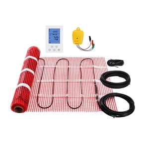 10 sq ft Electric Radiant Floor Heating Mat, 110-120V Underfloor Warm System with Digital Floor Sensing Thermostat, GFCI Protection, Installation Monitor and Adhesive Back for Tile, Stone, Laminate