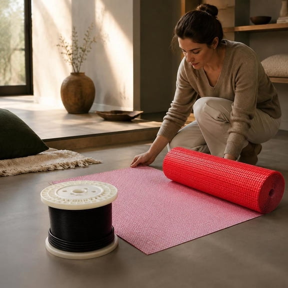 Floor Heating Mat System, 100 Sq Ft 120V Electric Radiant Floor Heat with Decoupling Membrane, Smart Control Thermostat & Alarm, for Tile, Stone, Vinyl