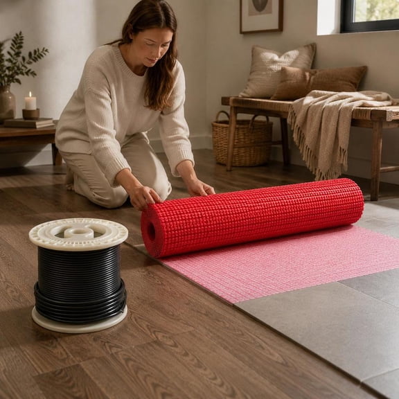 Floor Heating Mat System, 80 Sq Ft 120V Electric Radiant Heated Floor Mat with Decoupling Membrane and Smart Thermostat