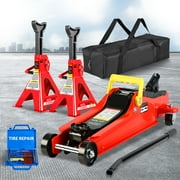 Floor Jack, 2 Ton Low Profile Floor Jack, 3t jack stand Tire Repair Kit Heavy Duty Steel Racing Floor Jack with Single Piston Quick Lift Pump, Floor Jack Lifting Range 3.3"-15.2"