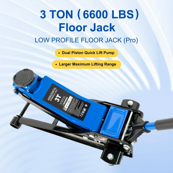 Floor Jack,3Ton/6600lbs Low Profile Floor Jack,dual Piston Quick Lift Pump,Lifting Range 75mm/2.95"-500mm/19.69",Blue
